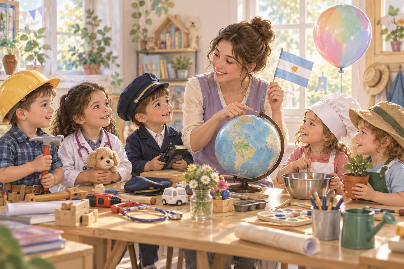 Niños exploran profesiones mediante el juego dramático junto a su docente