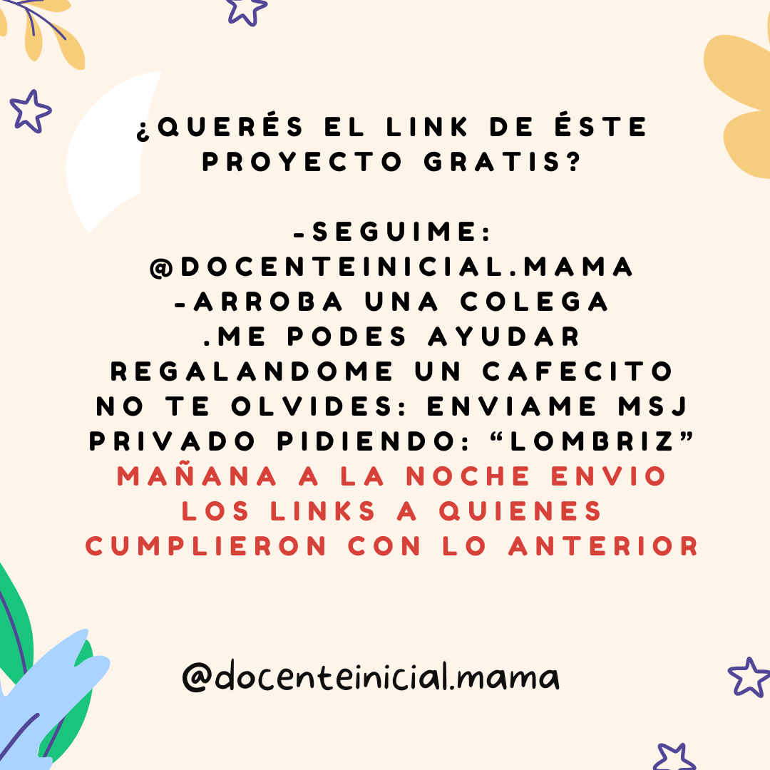 Placa con fondo claro y adornos florales que pide seguir la cuenta, arrobar a una colega y enviar un mensaje privado con la palabra “lombriz” para recibir un enlace.