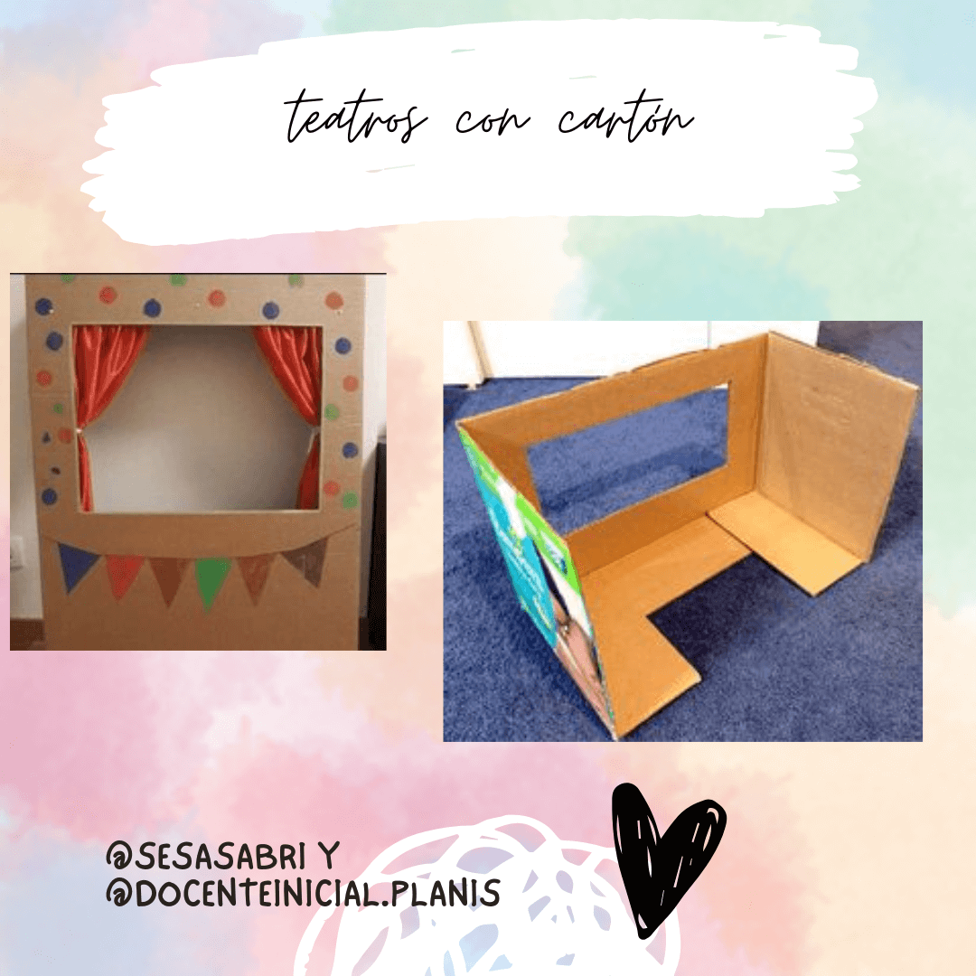 Teatros de cartón para el aula Dos teatros de títeres de cartón: uno con guirnaldas y otro realizado con una caja abierta.
