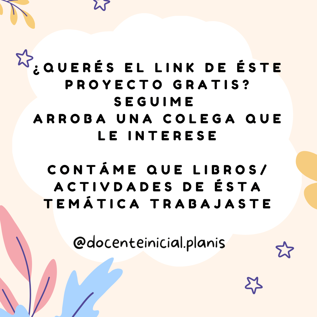 Texto promocional sobre un proyecto didáctico de temática fantástica Se ve una placa con texto centrado que invita a pedir el enlace de un proyecto gratuito y a contar libros o actividades trabajadas. Lleva una firma o usuario en la parte inferior.