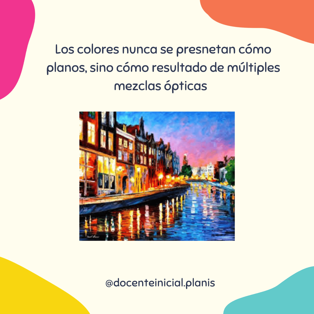 Paisaje urbano nocturno con canal y reflejos de colores Ilustración con un canal bordeado por edificios iluminados y cielos rosados y azules, en una composición vibrante con reflejos intensos sobre el agua.