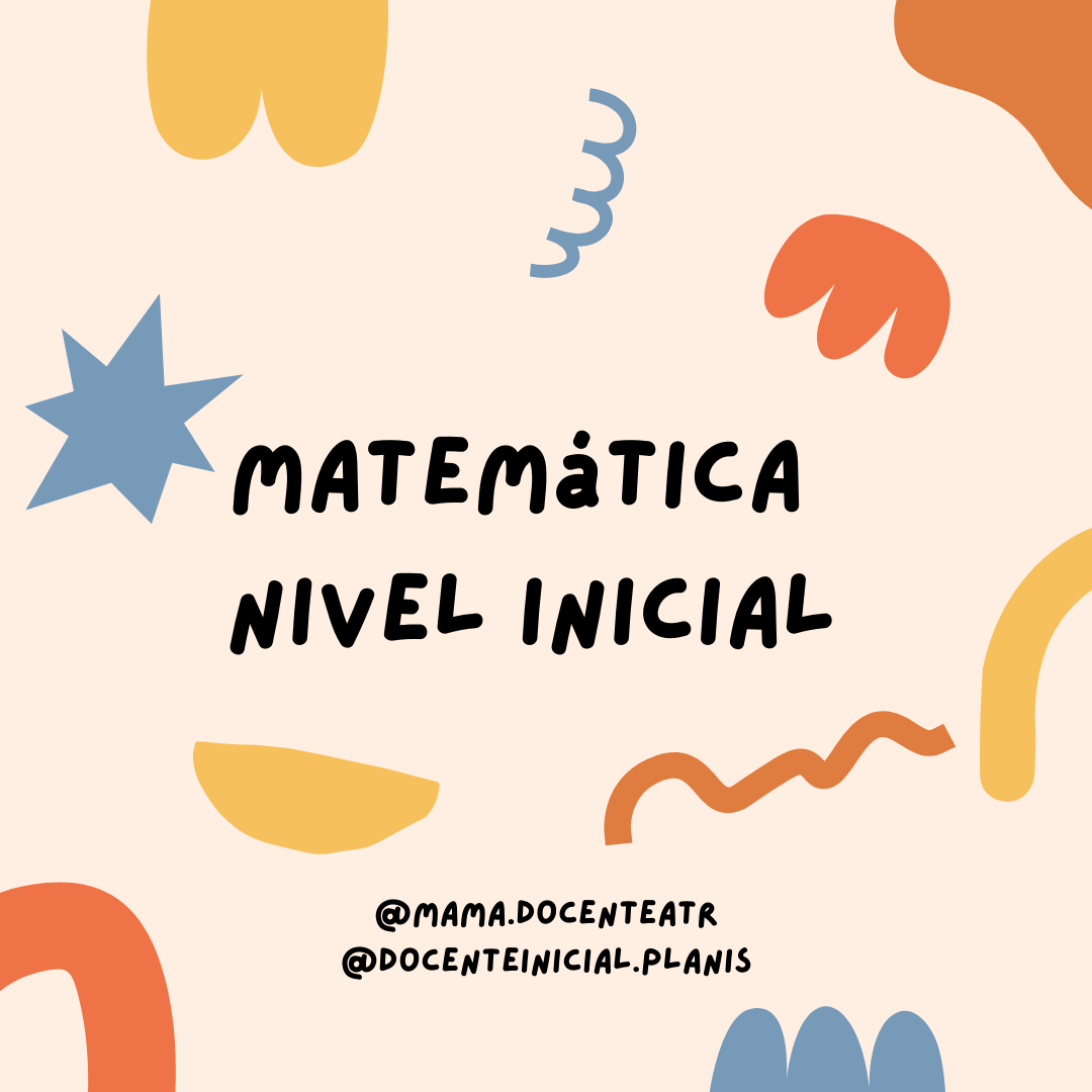 Portada de matemática nivel inicial con diseño colorido Portada con el texto “Matemática nivel inicial” sobre fondo claro y figuras decorativas en azul, amarillo y naranja en los bordes.