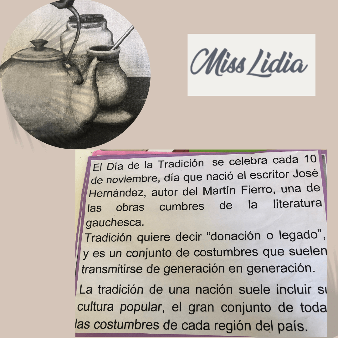 El Día de la Tradición: costumbres y memoria Placa con una imagen de mates y un recorte de texto sobre el 10 de noviembre, José Hernández y las tradiciones argentinas.