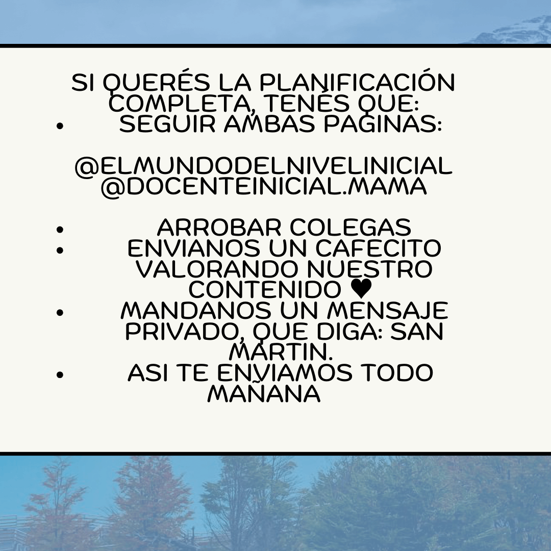 Imagen con fondo claro y texto grande en negro que enumera pasos para acceder a una planificación completa. Se mencionan dos cuentas de Instagram, arrobar colegas, enviar un mensaje privado y mañana.