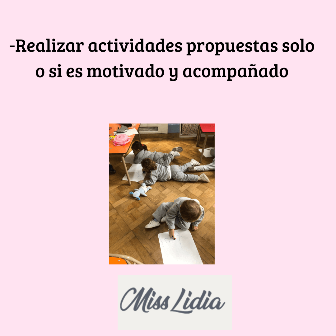 Niños pequeños dibujan o escriben en el piso de una sala Fotografía de varios niños en el suelo de una sala, algunos acostados y otro sentado dibujando en una hoja grande. El texto menciona realizar actividades solo o acompañado.