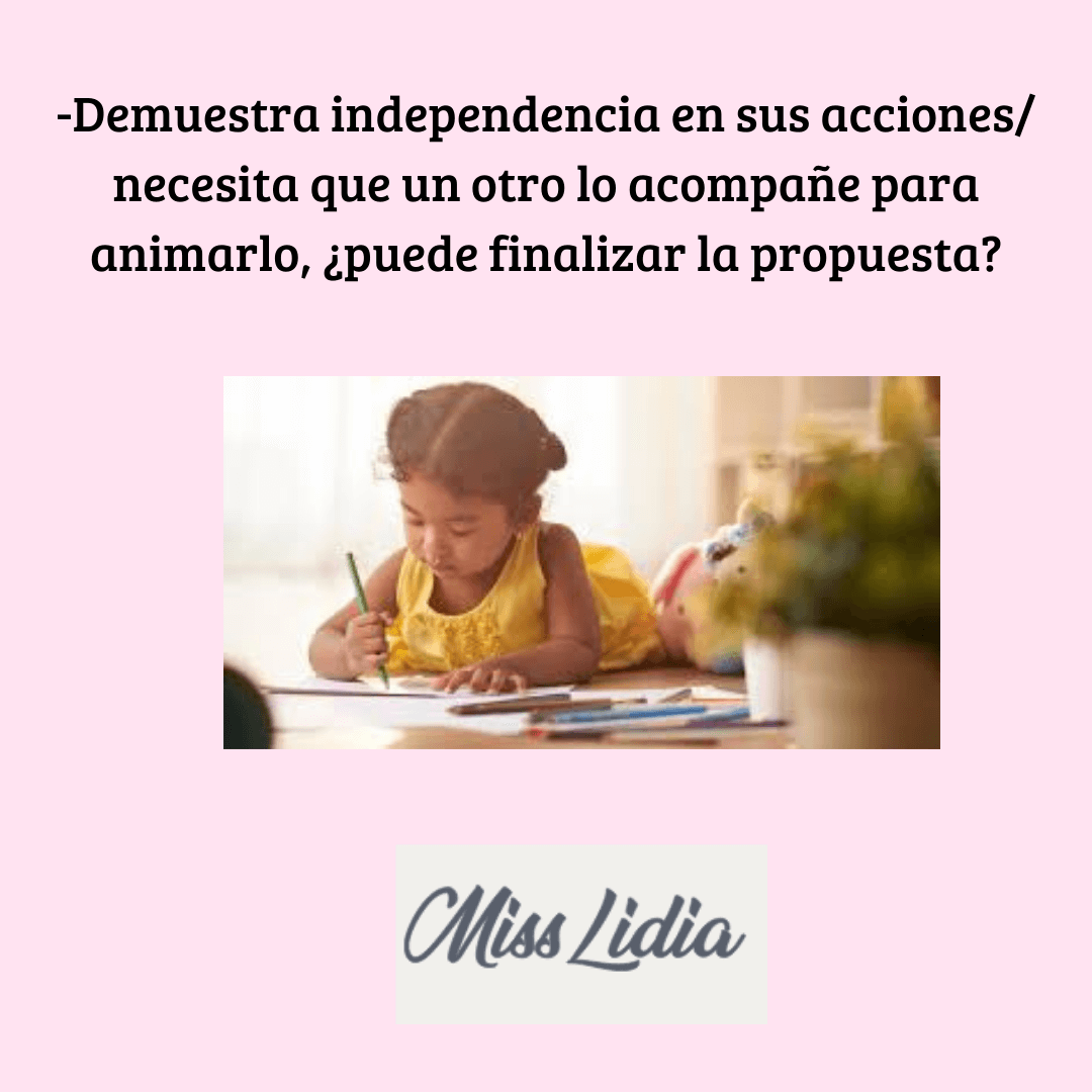Niña dibuja en una mesa en placa sobre independencia en las acciones Fotografía de una niña con vestido amarillo concentrada en dibujar sobre una mesa, con útiles alrededor. El texto pregunta si necesita acompañamiento para terminar la propuesta.
