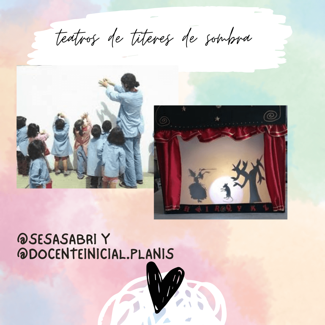 Teatros de títeres de sombras Ejemplos de teatro de sombras: un grupo de niños observa una representación y un pequeño escenario muestra siluetas.