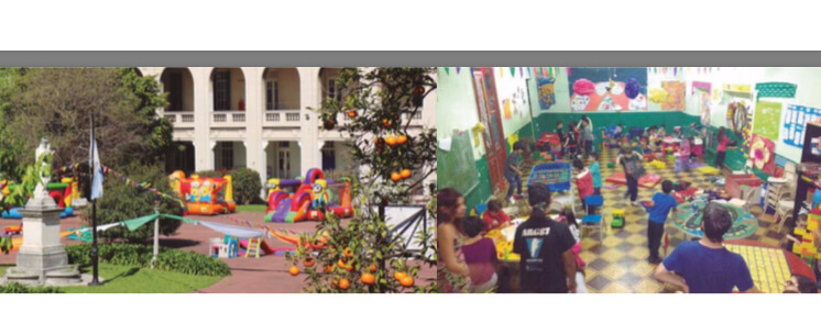 Experiencias de espacios lúdicos comunitarios Collage de propuestas de juegos y encuentros comunitarios en espacios públicos, con materiales y sectores para distintas actividades.