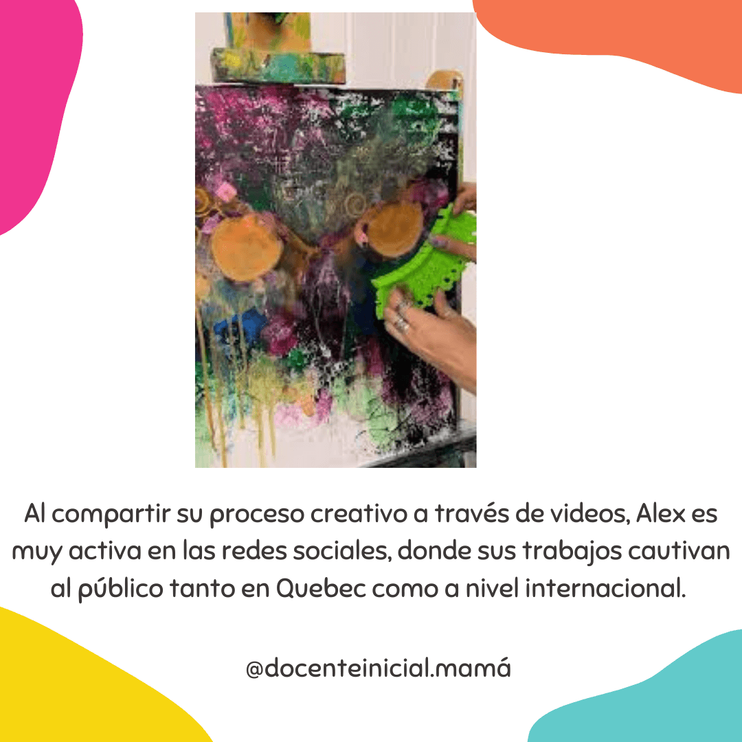 Se ven manos aplicando una pieza verde sobre un retrato abstracto de animal, con pintura salpicada y trazos de colores en el lienzo.