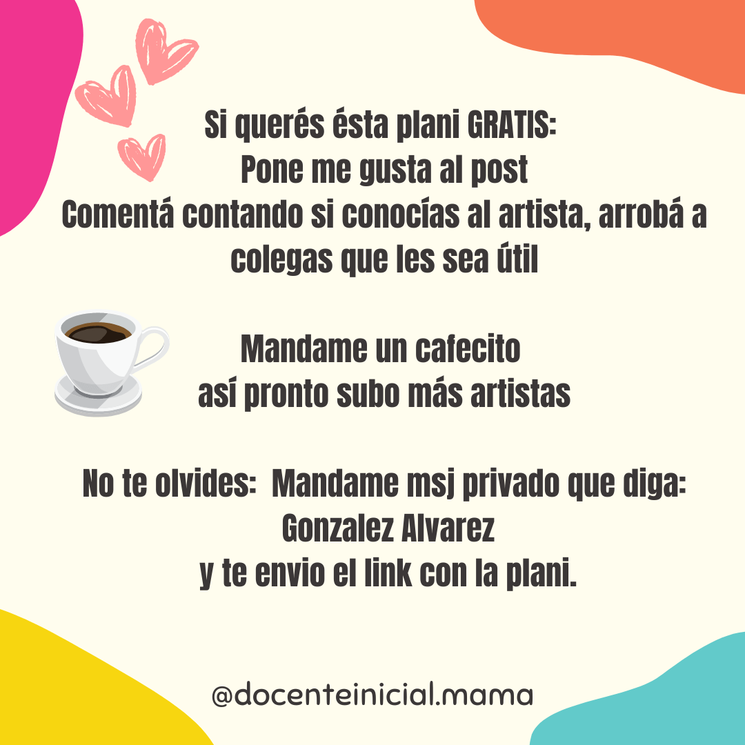 Placa que invita a solicitar el proyecto de Gonzalo Álvarez y compartir la publicación, con corazones y una taza ilustrada.