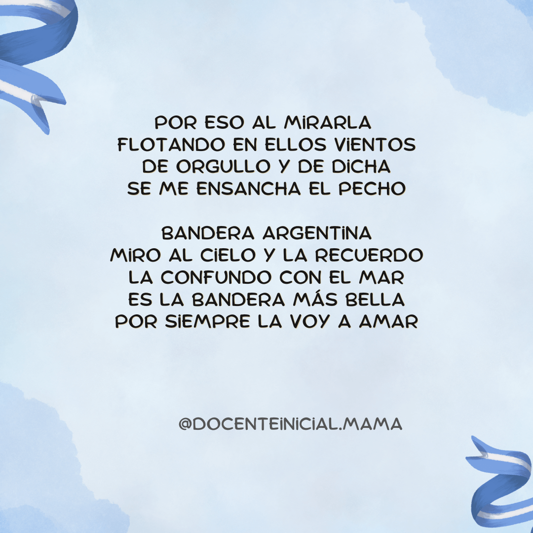 Placa con un poema que habla de la bandera argentina, su color celeste y blanco, y el orgullo que despierta al mirarla.