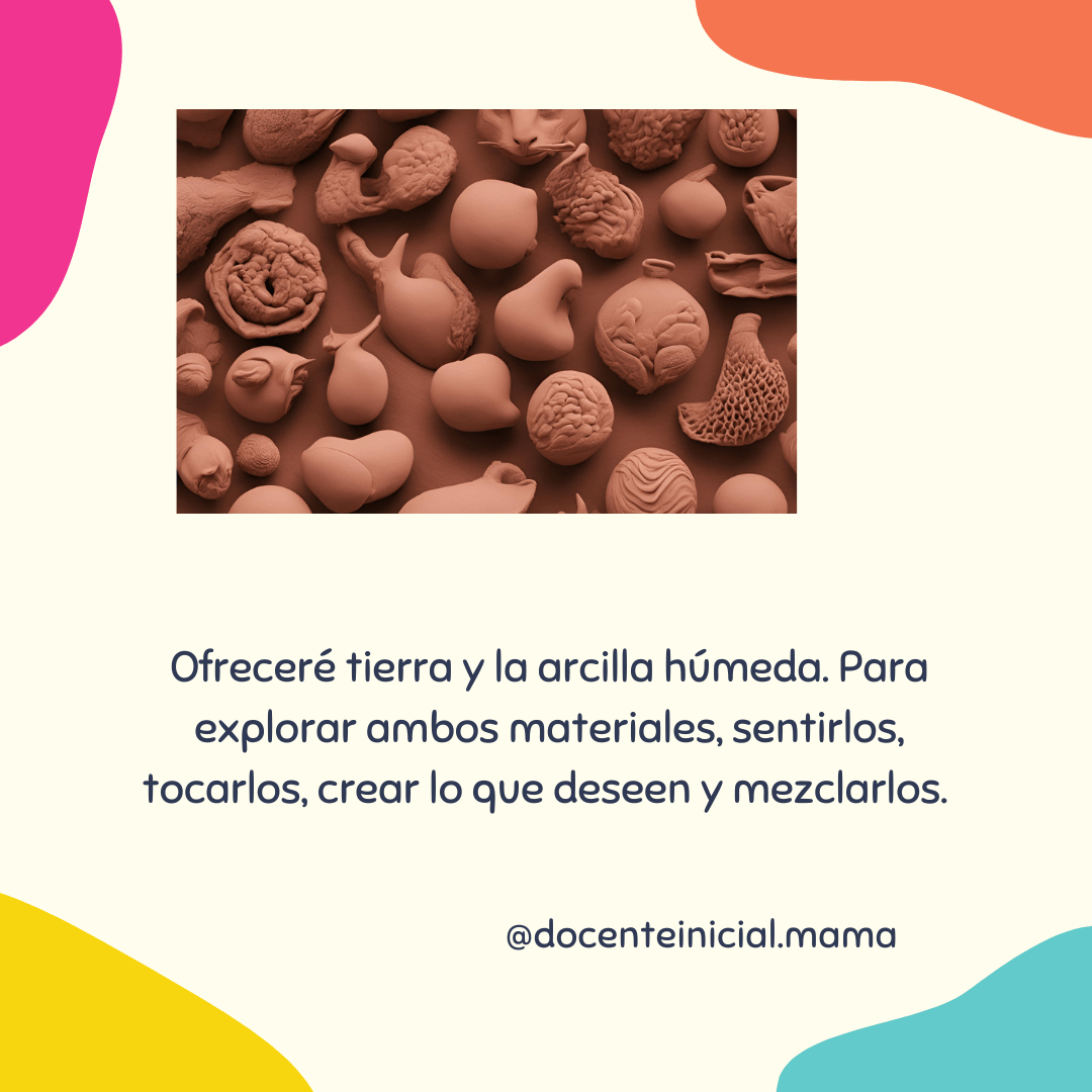 Figuras y texturas modeladas en arcilla Placa sobre la exploración de tierra y arcilla húmeda, con figuras de pájaros, formas redondeadas y piezas con distintas texturas en tonos terracota.