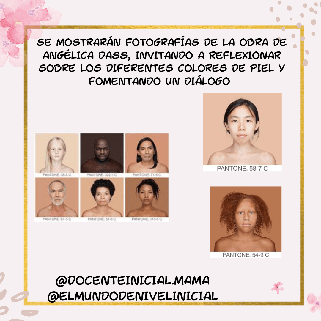 Collage con retratos y tonos de piel en paneles Montaje con varios retratos de personas en distintos tonos de piel: seis imágenes pequeñas a la izquierda y dos retratos más grandes a la derecha, todos sobre fondos lisos.