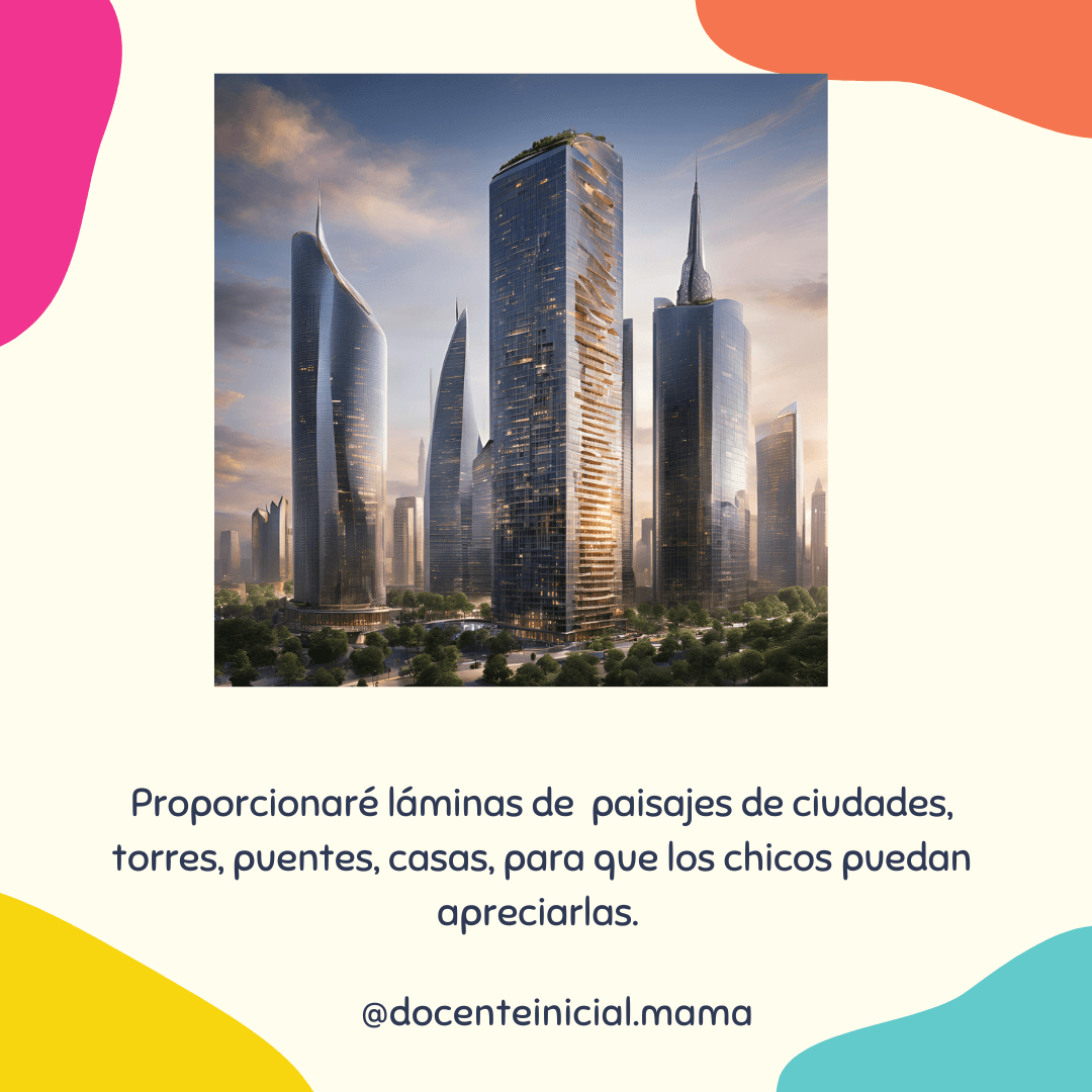 Vista de rascacielos modernos en una ciudad Paisaje urbano con varios edificios altos y esbeltos, fachadas de vidrio y una franja de árboles en la parte inferior, bajo un cielo claro.