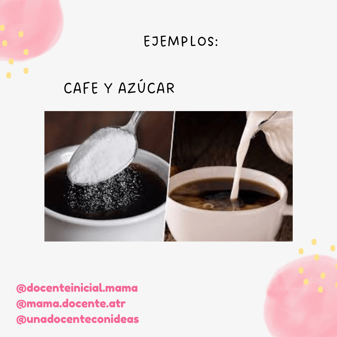 Placa titulada Café y azúcar, con una cuchara sobre una taza y otra fotografía de leche vertiéndose en el café.