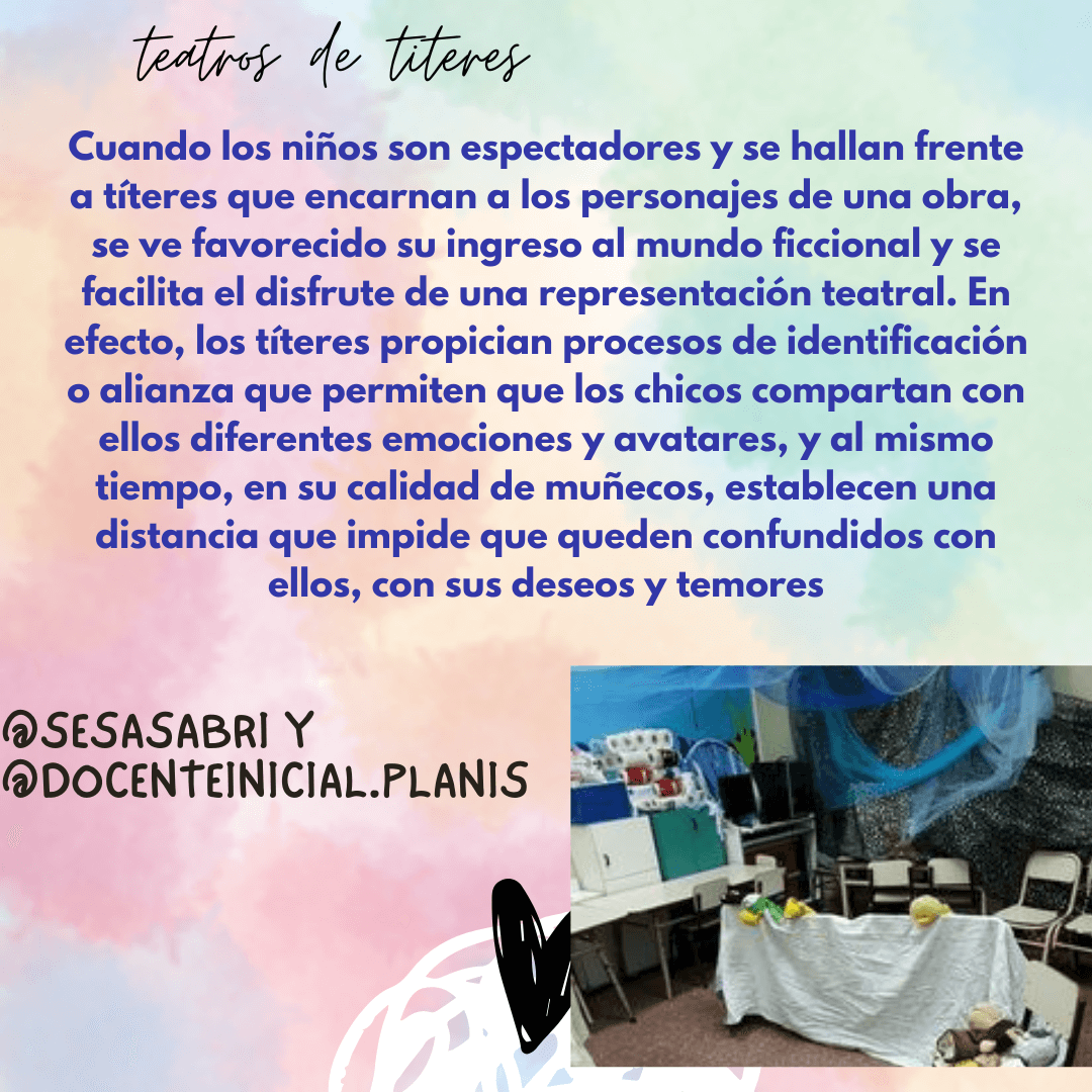 El teatro de títeres y el mundo ficcional Placa sobre la experiencia de ser espectador de títeres, con una fotografía de un teatro preparado para una obra.
